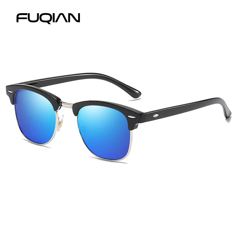 FoxDrop™ Classic Half Frame Polarized Sunglasses Men Women Retro Rivet Small Sun Glasses Male Popular Black Anti Glare Travelling Shades