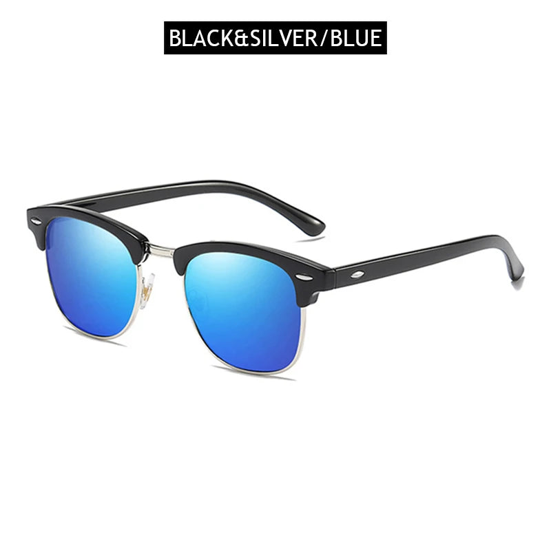 FoxDrop™ Classic Half Frame Polarized Sunglasses Men Women Retro Rivet Small Sun Glasses Male Popular Black Anti Glare Travelling Shades