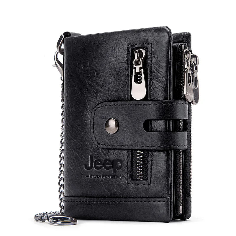 Monedero FoxDrop™ 100% de piel auténtica para hombre, tarjetero pequeño, cartera con cadena, cartera de bolsillo para hombre, calidad