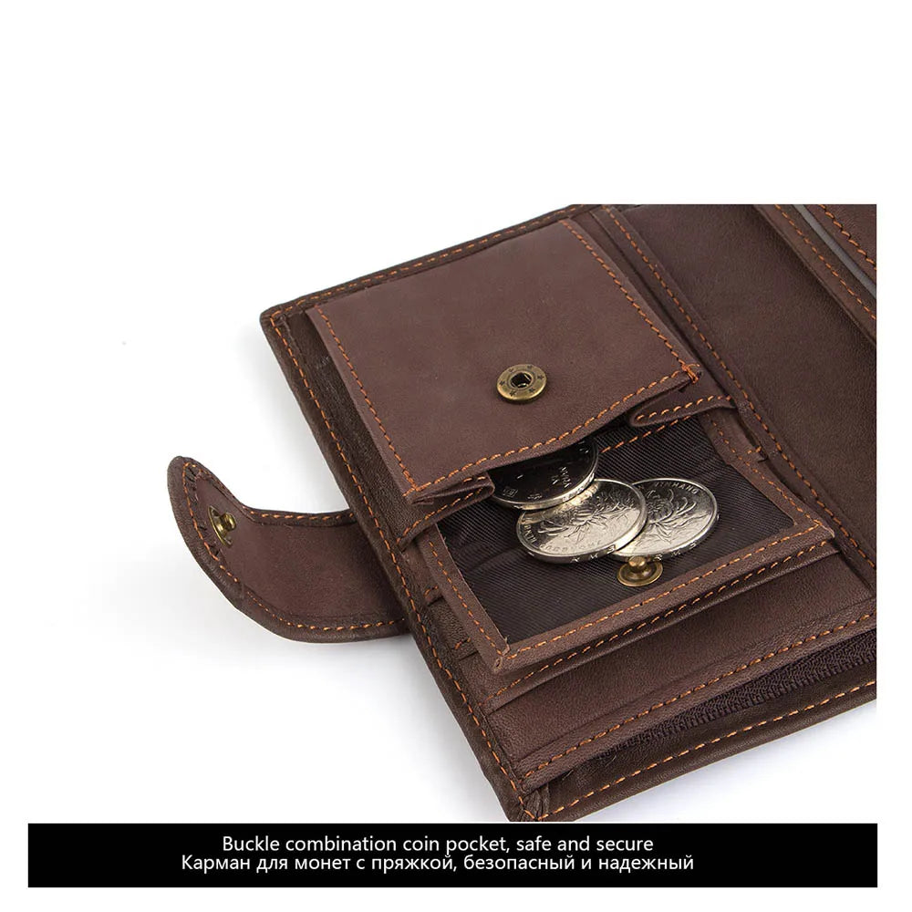 FoxDrop™ 2022 - Carteras de cuero para hombre, de piel de vaca auténtica, con 14 tarjeteros, monedero corto de alta calidad, reutilizables.