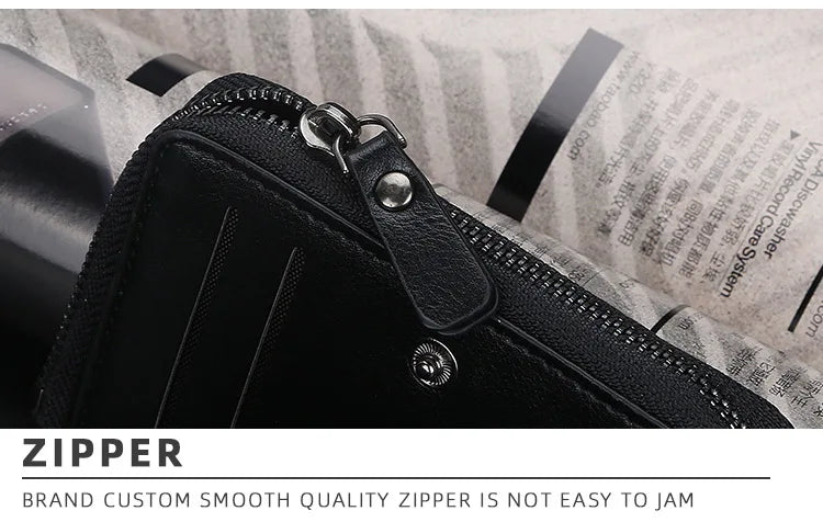 FoxDrop™ Nuevas carteras de cuero para hombre, de alta calidad, con cremallera, diseño corto, tarjetero, monedero vintage, billeteras para hombre