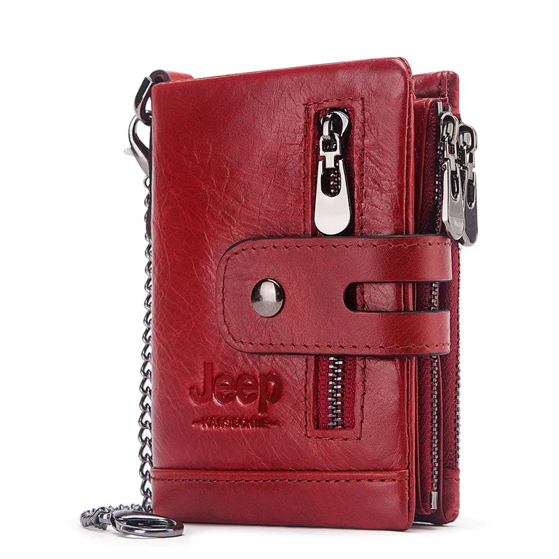 Monedero FoxDrop™ 100% de piel auténtica para hombre, tarjetero pequeño, cartera con cadena, cartera de bolsillo para hombre, calidad