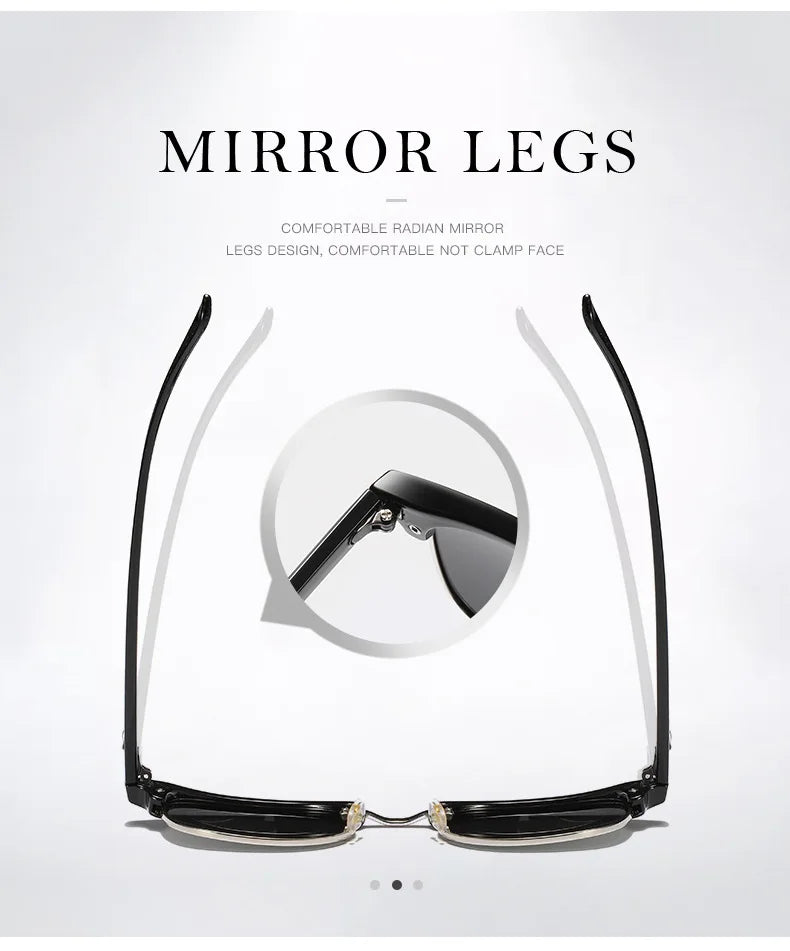 FoxDrop™ Classic Half Frame Polarized Sunglasses Men Women Retro Rivet Small Sun Glasses Male Popular Black Anti Glare Travelling Shades
