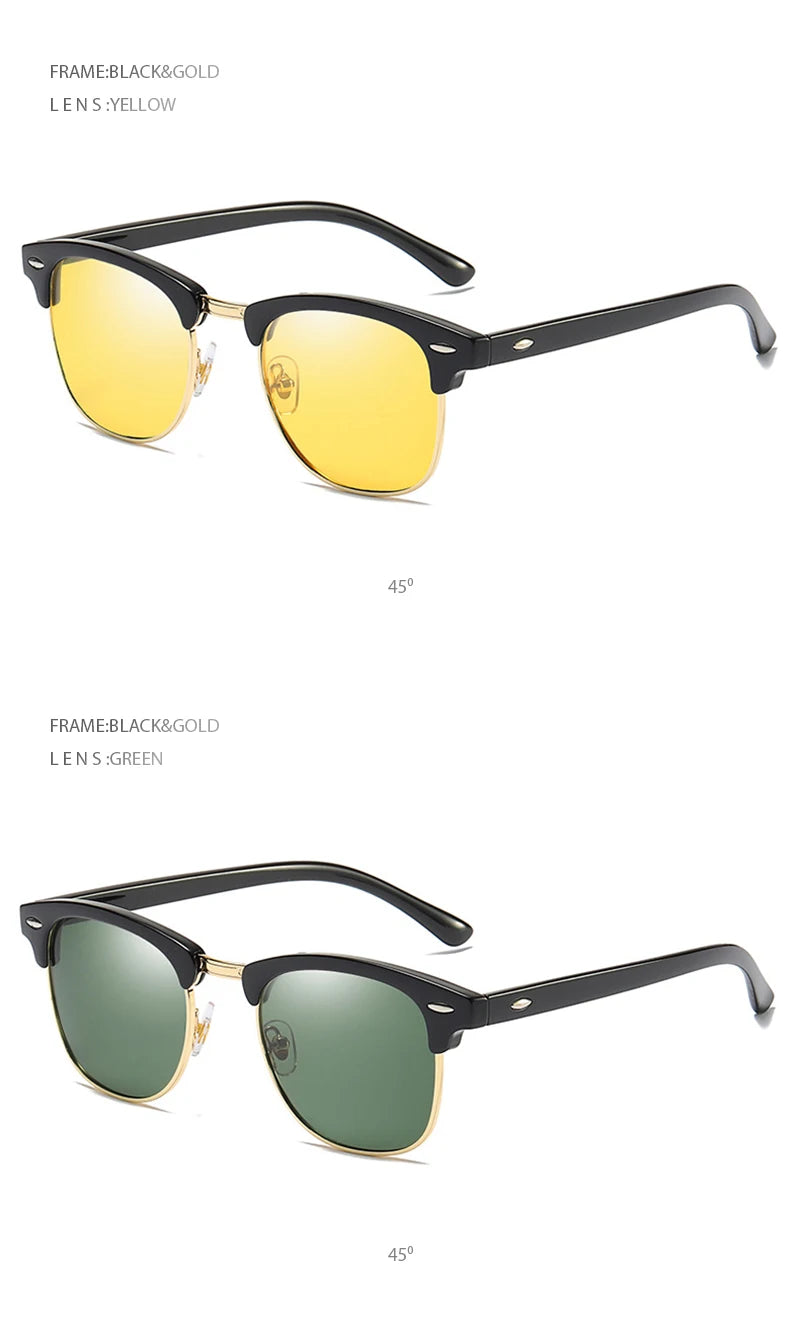 FoxDrop™ Classic Half Frame Polarized Sunglasses Men Women Retro Rivet Small Sun Glasses Male Popular Black Anti Glare Travelling Shades