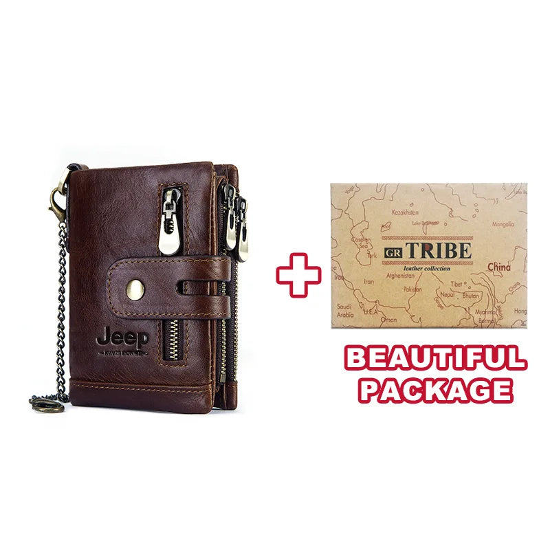 Monedero FoxDrop™ 100% de piel auténtica para hombre, tarjetero pequeño, cartera con cadena, cartera de bolsillo para hombre, calidad