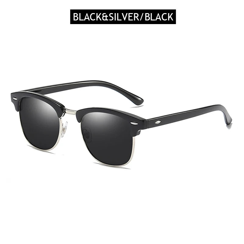 FoxDrop™ Classic Half Frame Polarized Sunglasses Men Women Retro Rivet Small Sun Glasses Male Popular Black Anti Glare Travelling Shades
