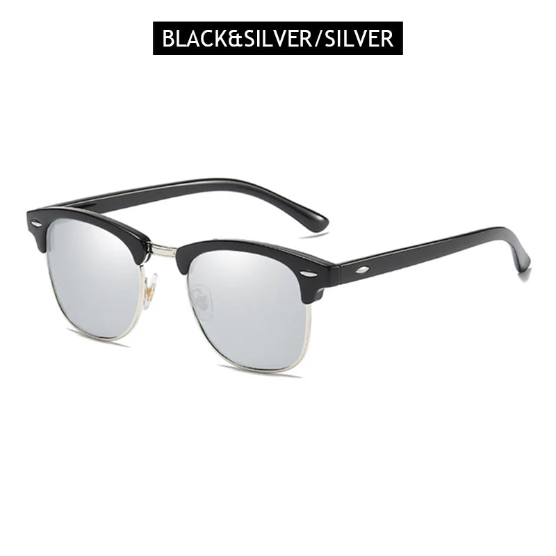 FoxDrop™ Classic Half Frame Polarized Sunglasses Men Women Retro Rivet Small Sun Glasses Male Popular Black Anti Glare Travelling Shades