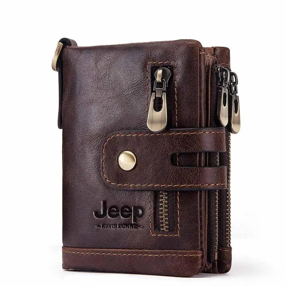 Monedero FoxDrop™ 100% de piel auténtica para hombre, tarjetero pequeño, cartera con cadena, cartera de bolsillo para hombre, calidad