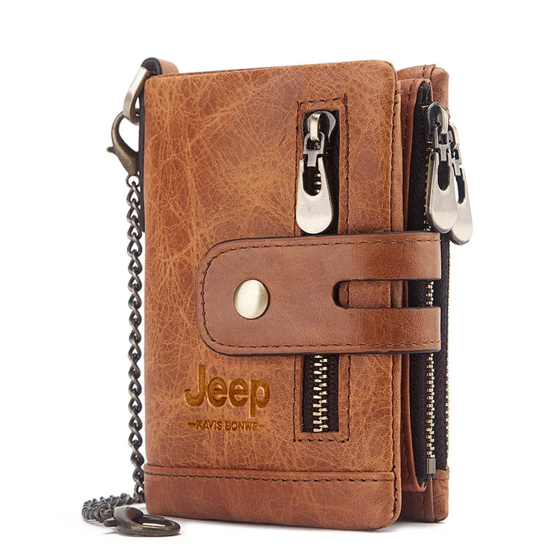Monedero FoxDrop™ 100% de piel auténtica para hombre, tarjetero pequeño, cartera con cadena, cartera de bolsillo para hombre, calidad