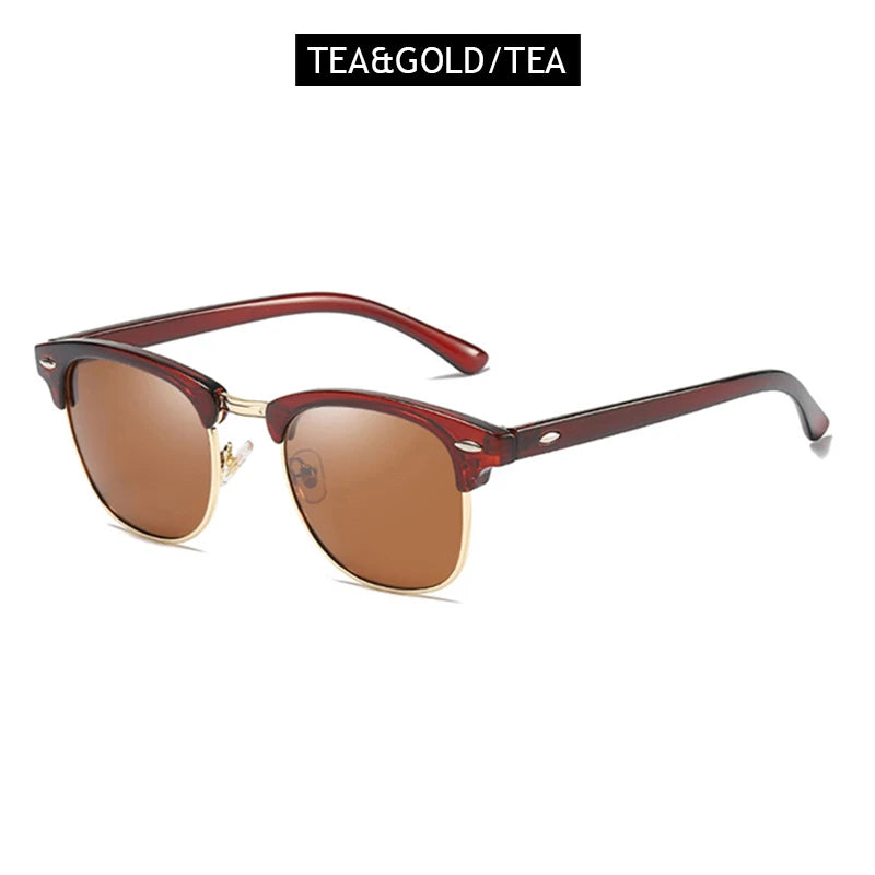 FoxDrop™ Classic Half Frame Polarized Sunglasses Men Women Retro Rivet Small Sun Glasses Male Popular Black Anti Glare Travelling Shades
