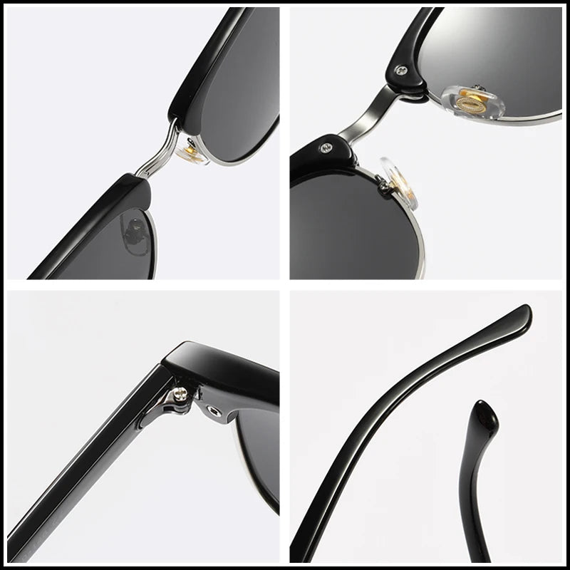 FoxDrop™ Classic Half Frame Polarized Sunglasses Men Women Retro Rivet Small Sun Glasses Male Popular Black Anti Glare Travelling Shades