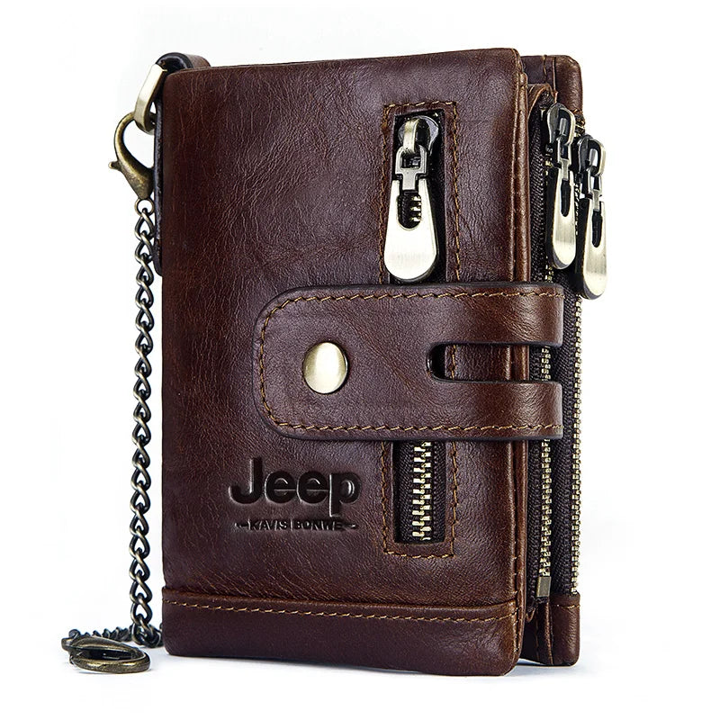 Monedero FoxDrop™ 100% de piel auténtica para hombre, tarjetero pequeño, cartera con cadena, cartera de bolsillo para hombre, calidad