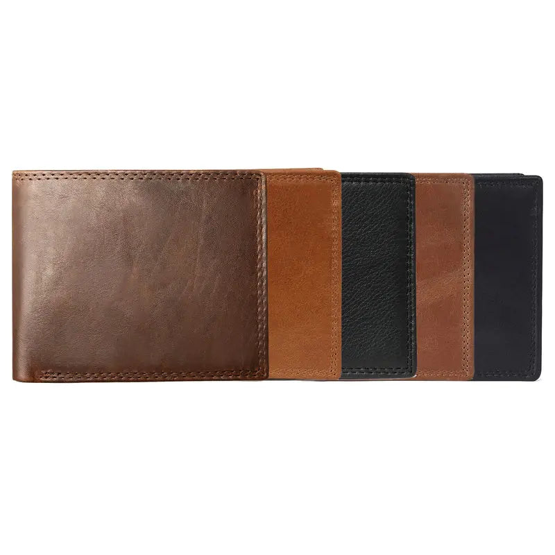 Cartera FoxDrop™ de piel de vacuno para hombre con monedero, estilo vintage, de piel auténtica marrón, con tarjetero.