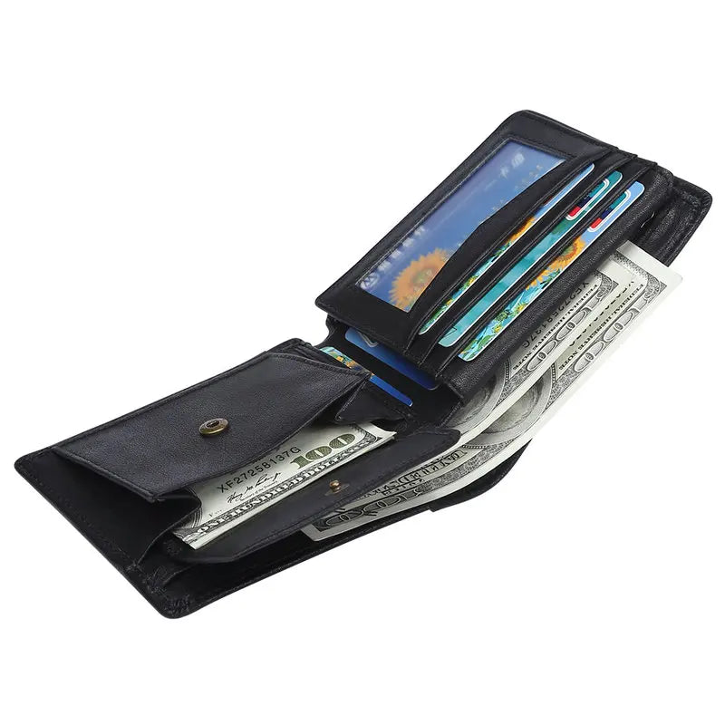 Cartera FoxDrop™ de piel de vacuno para hombre con monedero, estilo vintage, de piel auténtica marrón, con tarjetero.