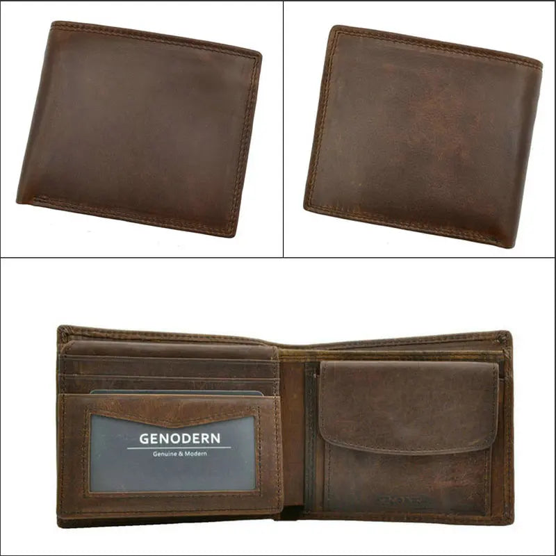 Cartera FoxDrop™ de piel de vacuno para hombre con monedero, estilo vintage, de piel auténtica marrón, con tarjetero.