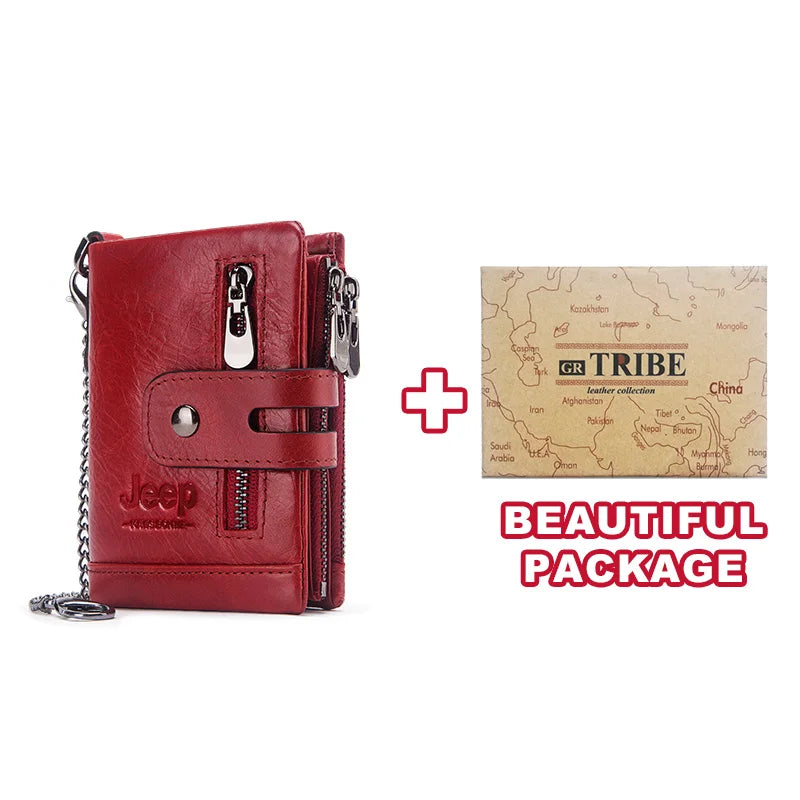 Monedero FoxDrop™ 100% de piel auténtica para hombre, tarjetero pequeño, cartera con cadena, cartera de bolsillo para hombre, calidad