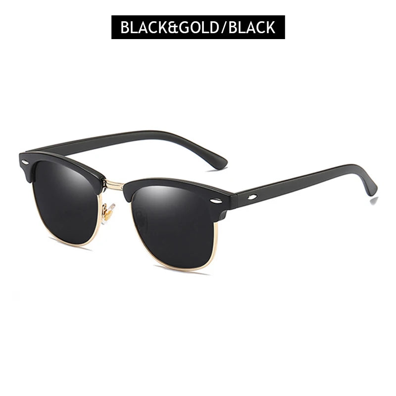 FoxDrop™ Classic Half Frame Polarized Sunglasses Men Women Retro Rivet Small Sun Glasses Male Popular Black Anti Glare Travelling Shades