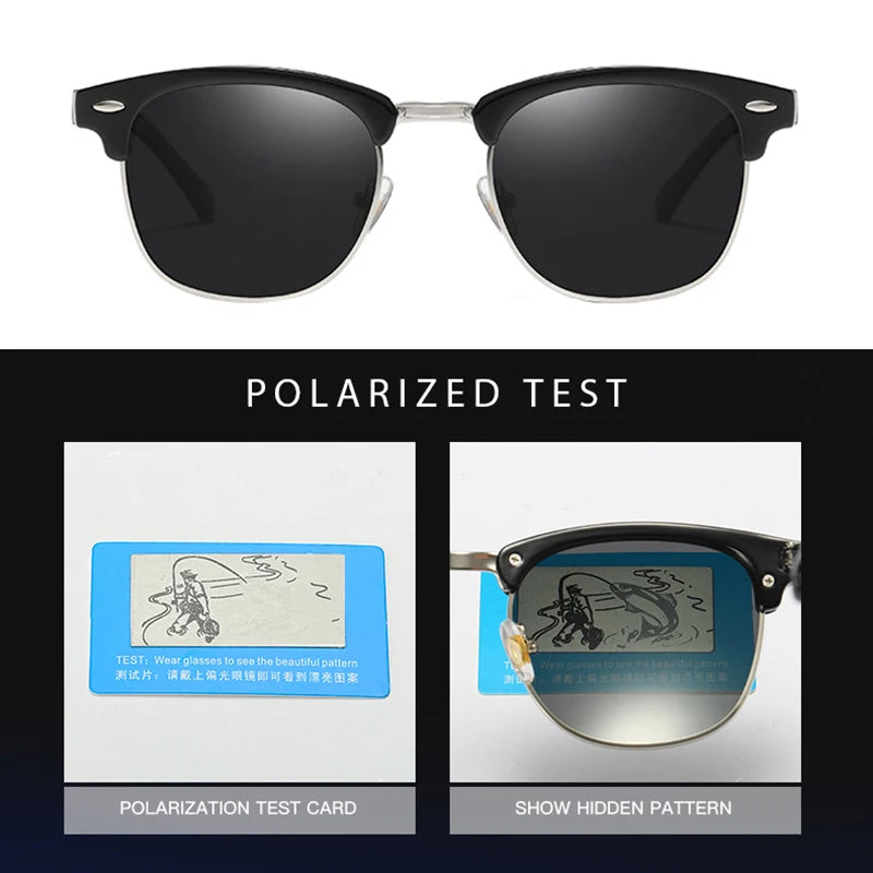 FoxDrop™ Classic Half Frame Polarized Sunglasses Men Women Retro Rivet Small Sun Glasses Male Popular Black Anti Glare Travelling Shades
