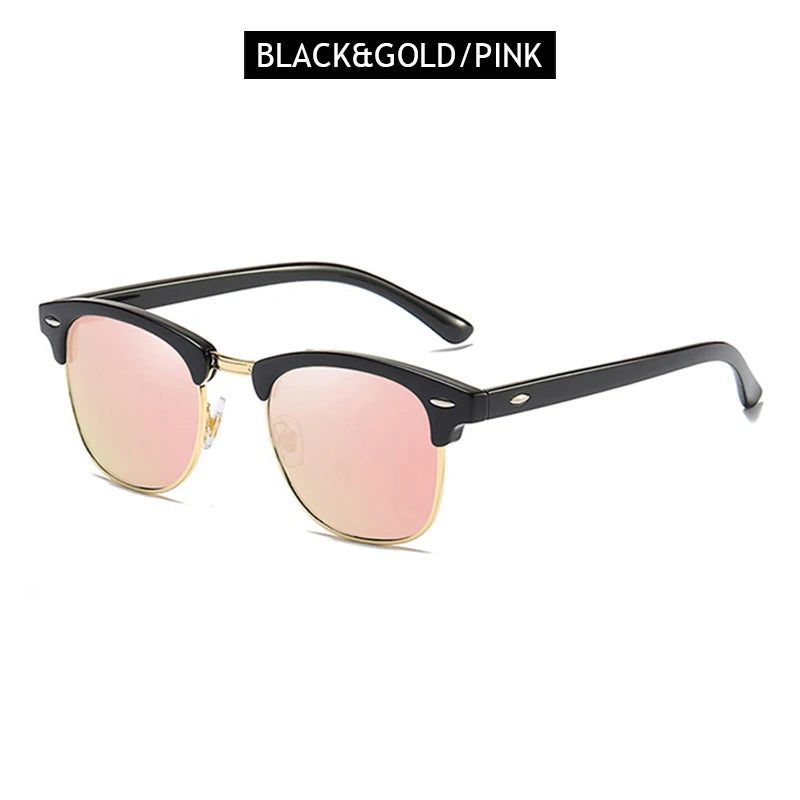 FoxDrop™ Classic Half Frame Polarized Sunglasses Men Women Retro Rivet Small Sun Glasses Male Popular Black Anti Glare Travelling Shades