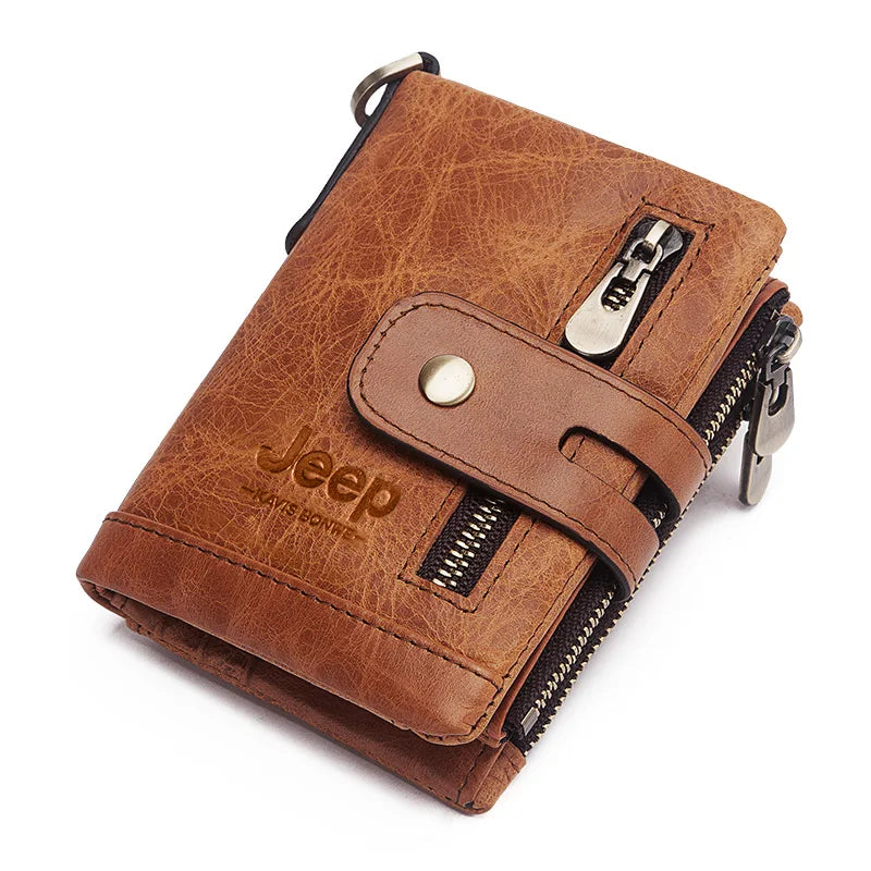 Monedero FoxDrop™ 100% de piel auténtica para hombre, tarjetero pequeño, cartera con cadena, cartera de bolsillo para hombre, calidad