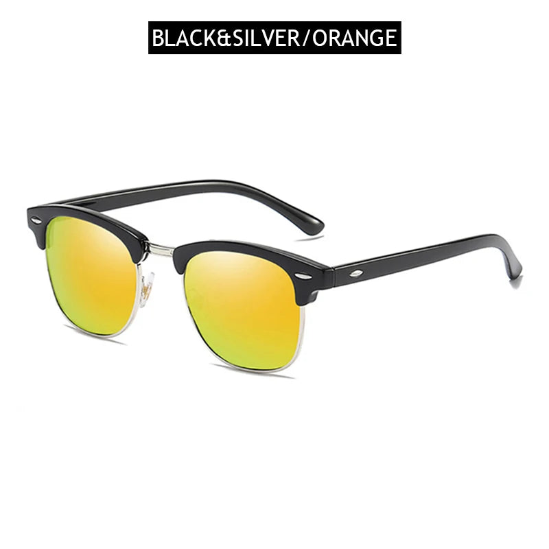 FoxDrop™ Classic Half Frame Polarized Sunglasses Men Women Retro Rivet Small Sun Glasses Male Popular Black Anti Glare Travelling Shades