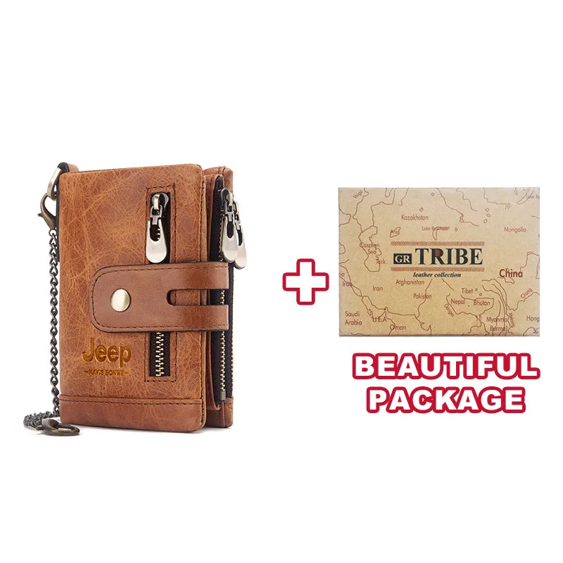 Monedero FoxDrop™ 100% de piel auténtica para hombre, tarjetero pequeño, cartera con cadena, cartera de bolsillo para hombre, calidad