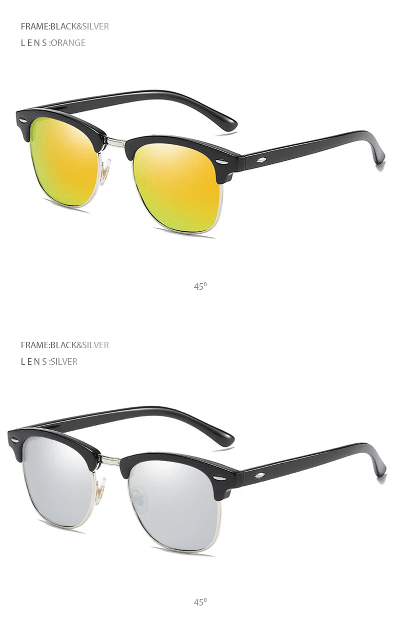 FoxDrop™ Classic Half Frame Polarized Sunglasses Men Women Retro Rivet Small Sun Glasses Male Popular Black Anti Glare Travelling Shades