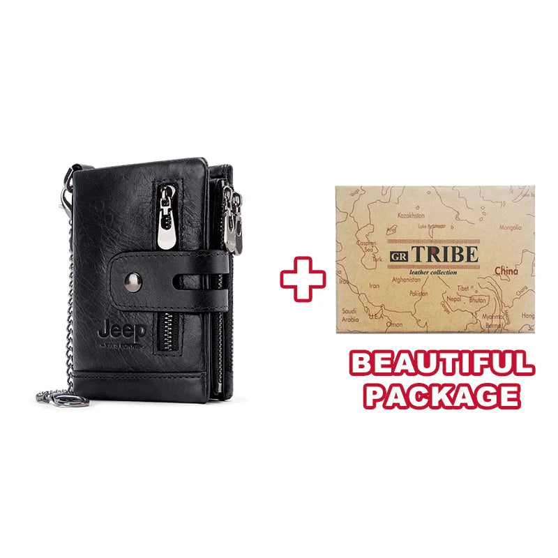 Monedero FoxDrop™ 100% de piel auténtica para hombre, tarjetero pequeño, cartera con cadena, cartera de bolsillo para hombre, calidad