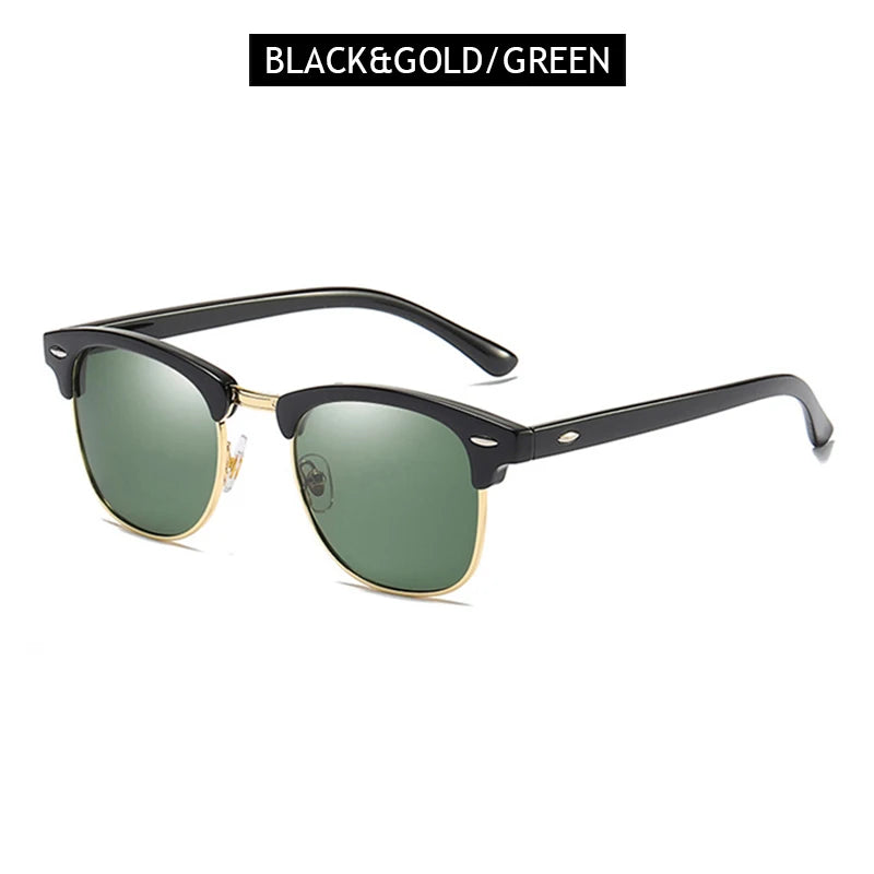 FoxDrop™ Classic Half Frame Polarized Sunglasses Men Women Retro Rivet Small Sun Glasses Male Popular Black Anti Glare Travelling Shades