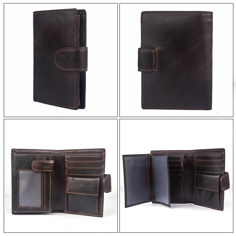 FoxDrop™ 2022 - Carteras de cuero para hombre, de piel de vaca auténtica, con 14 tarjeteros, monedero corto de alta calidad, reutilizables.
