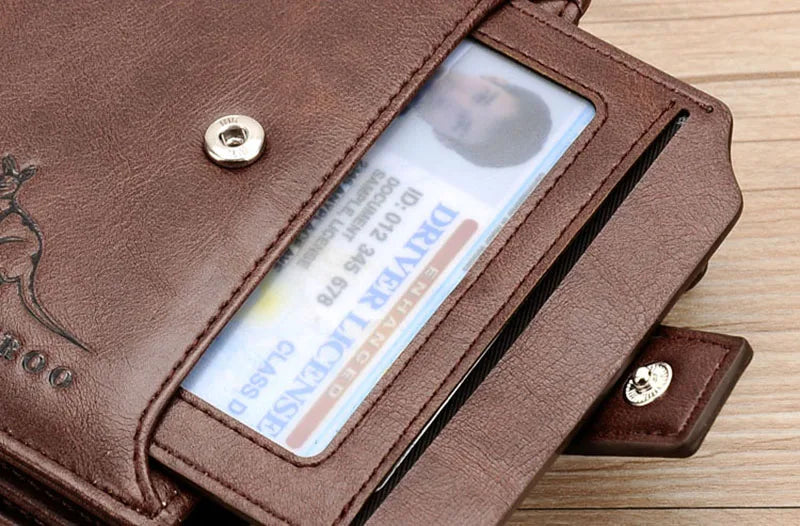 Portefeuille en cuir FoxDrop™ pour homme, porte-cartes RFID court de luxe pour homme, porte-monnaie à fermeture éclair, portefeuille portable pour homme