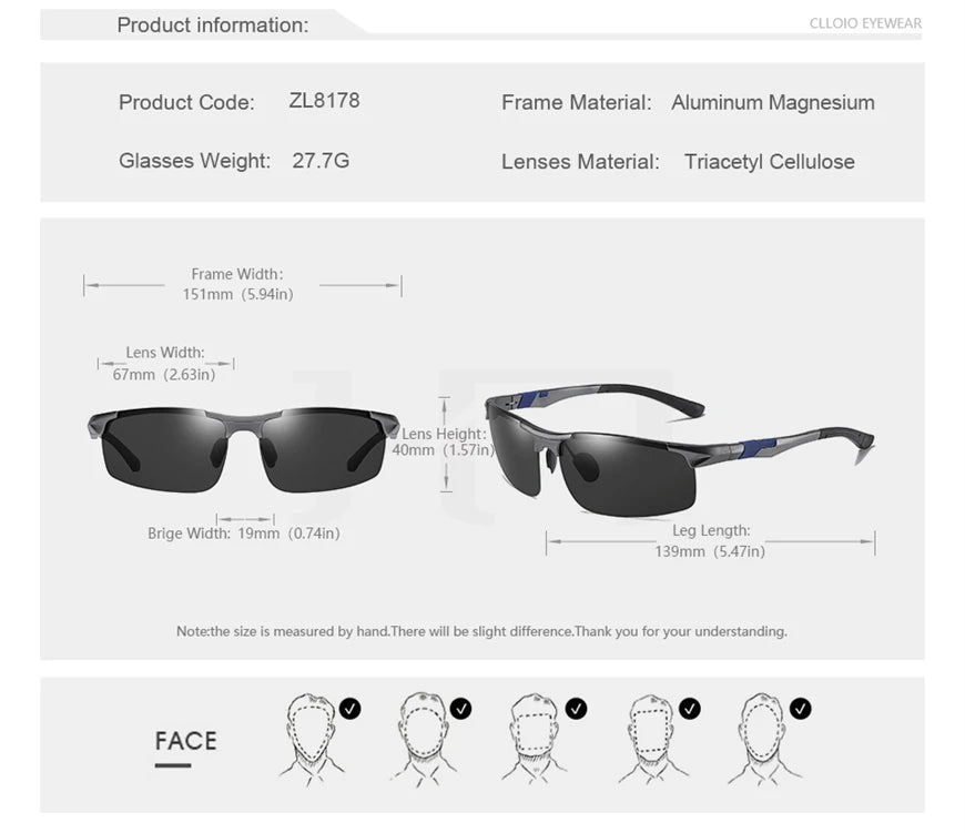 FoxDrop™ CLLOIO Nouvelles lunettes de soleil photochromiques polarisées en aluminium pour hommes Lunettes de conduite polarisées de jour et de nuit Anti-éblouissement Caméléon Oculos de sol