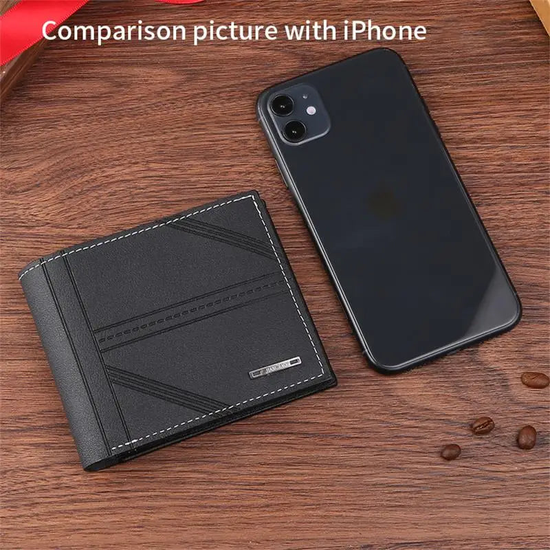Portefeuille court en cuir givré FoxDrop™ pour homme, multi-emplacements, porte-monnaie et porte-photo, petit portefeuille pour homme, haute qualité, nouveauté 2024