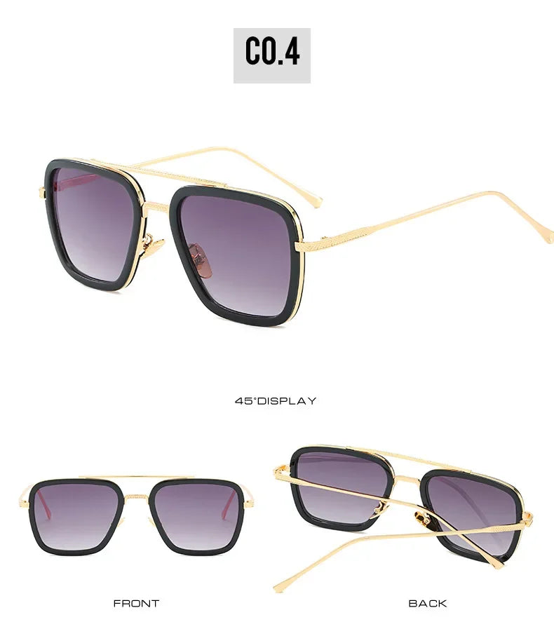 FoxDrop™ Gafas de sol Steampunk Tony Stark para hombre y mujer, cuadradas, a la moda, unisex, con montura metálica, modernas gafas de sol