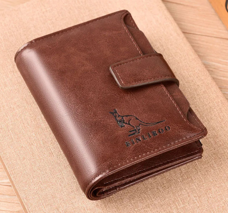 Portefeuille en cuir FoxDrop™ pour homme, porte-cartes RFID court de luxe pour homme, porte-monnaie à fermeture éclair, portefeuille portable pour homme