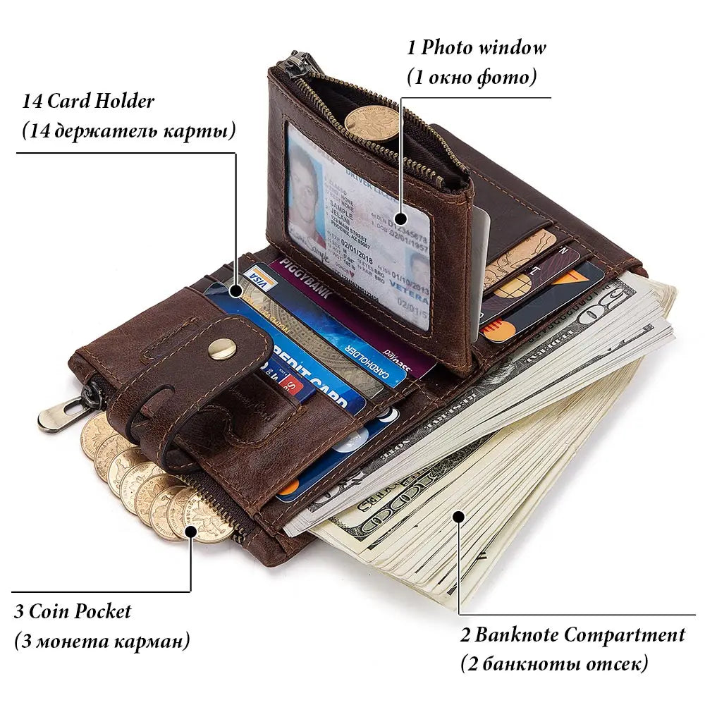 Monedero FoxDrop™ 100% de piel auténtica para hombre, tarjetero pequeño, cartera con cadena, cartera de bolsillo para hombre, calidad