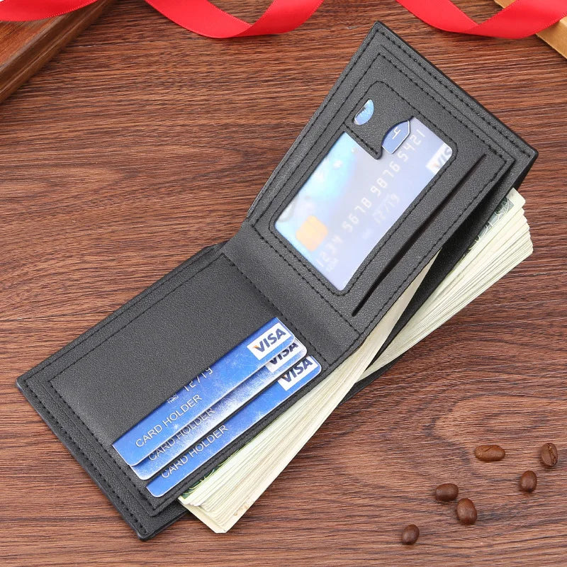 Portefeuille court en cuir givré FoxDrop™ pour homme, multi-emplacements, porte-monnaie et porte-photo, petit portefeuille pour homme, haute qualité, nouveauté 2024