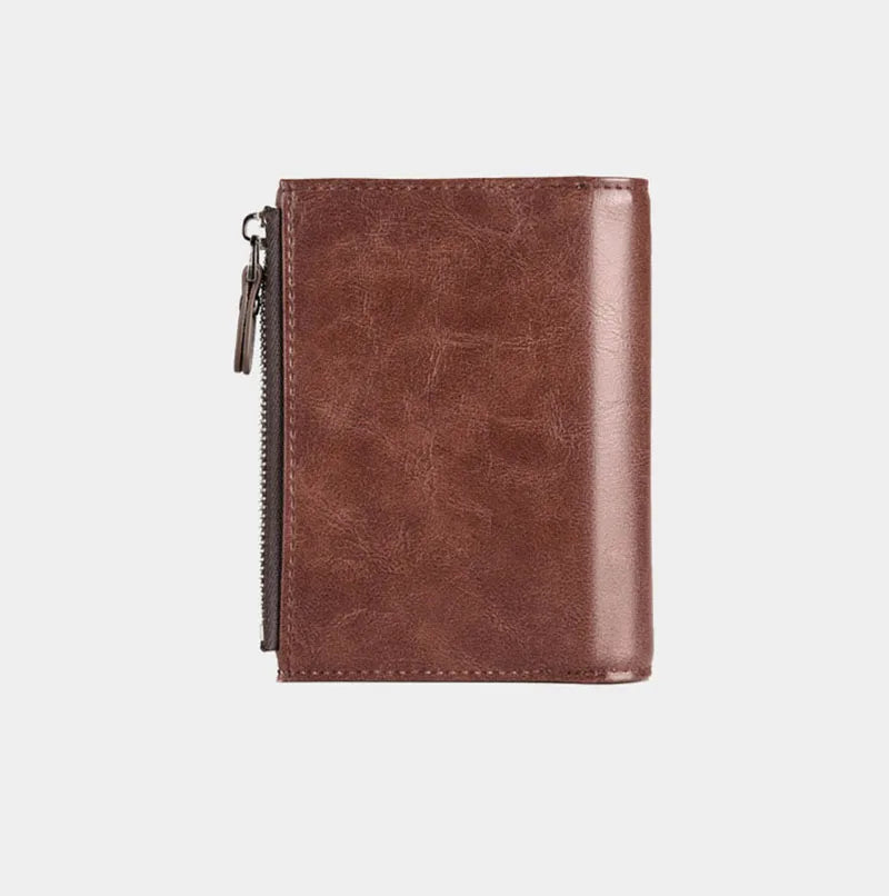 Portefeuille en cuir FoxDrop™ pour homme, porte-cartes RFID court de luxe pour homme, porte-monnaie à fermeture éclair, portefeuille portable pour homme