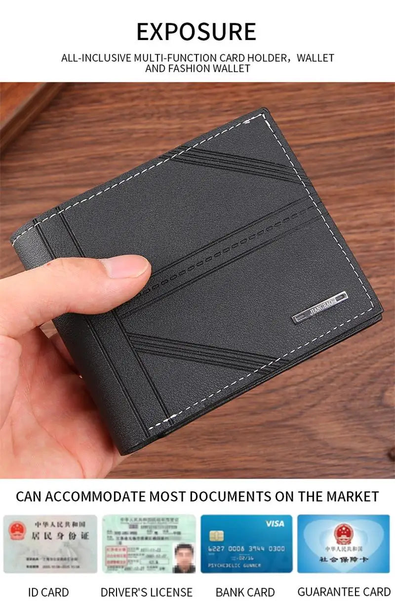 Portefeuille court en cuir givré FoxDrop™ pour homme, multi-emplacements, porte-monnaie et porte-photo, petit portefeuille pour homme, haute qualité, nouveauté 2024