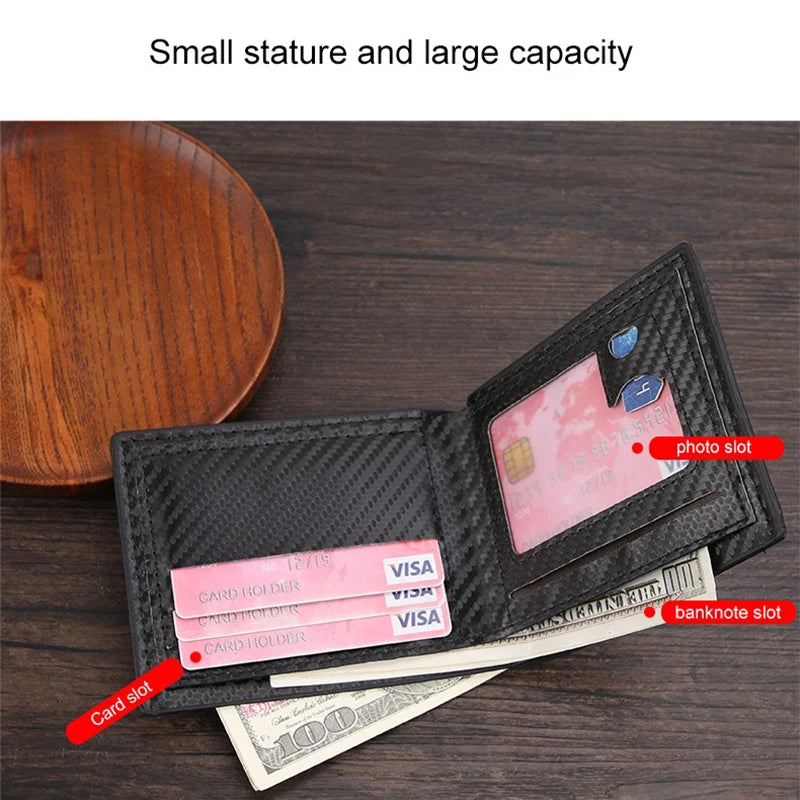 Portefeuille court en fibre de carbone FoxDrop™ pour homme, porte-cartes de crédit, grande capacité, pince à billets, porte-cartes fin à deux volets avec fenêtre pour carte d'identité