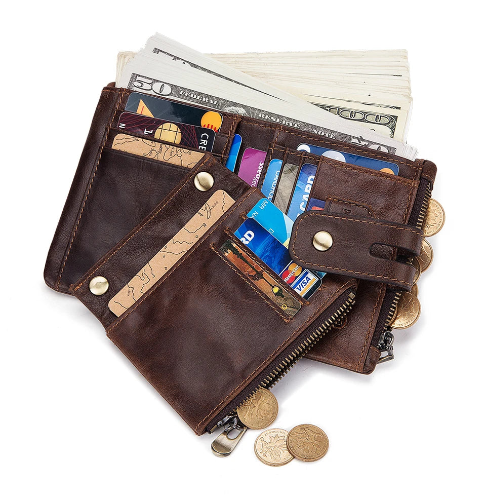 Monedero FoxDrop™ 100% de piel auténtica para hombre, tarjetero pequeño, cartera con cadena, cartera de bolsillo para hombre, calidad