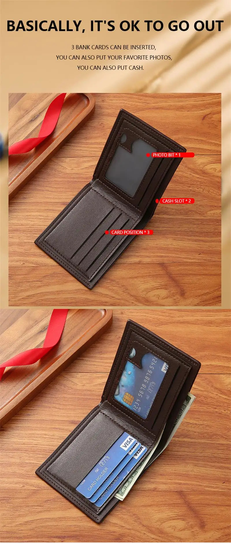 Portefeuille FoxDrop™ pour homme, nouvelle marque, court, à carreaux, horizontal, en cuir souple, grande capacité, multi-cartes