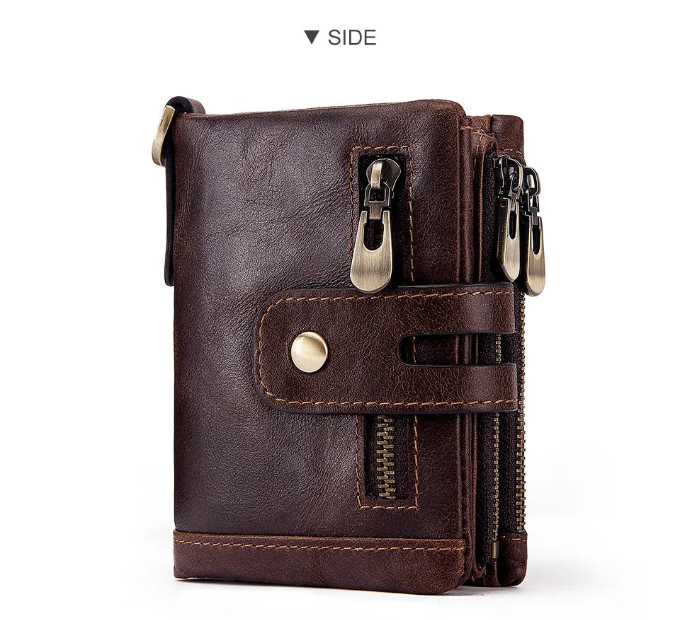 Monedero FoxDrop™ 100% de piel auténtica para hombre, tarjetero pequeño, cartera con cadena, cartera de bolsillo para hombre, calidad