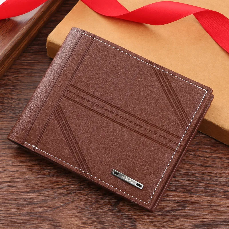 Portefeuille court en cuir givré FoxDrop™ pour homme, multi-emplacements, porte-monnaie et porte-photo, petit portefeuille pour homme, haute qualité, nouveauté 2024