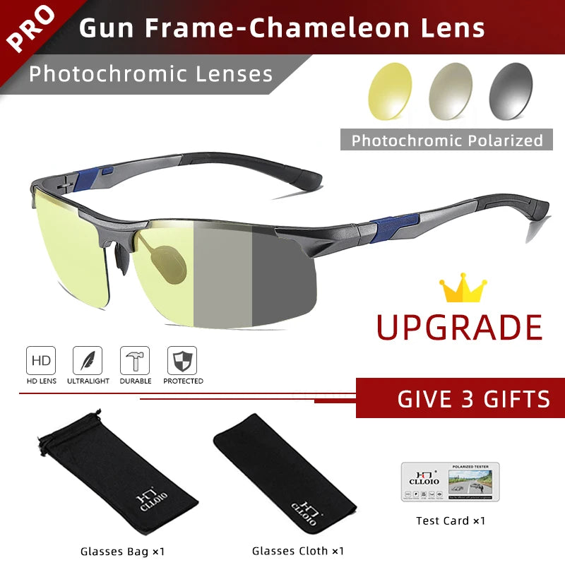 FoxDrop™ CLLOIO Nouvelles lunettes de soleil photochromiques polarisées en aluminium pour hommes Lunettes de conduite polarisées de jour et de nuit Anti-éblouissement Caméléon Oculos de sol