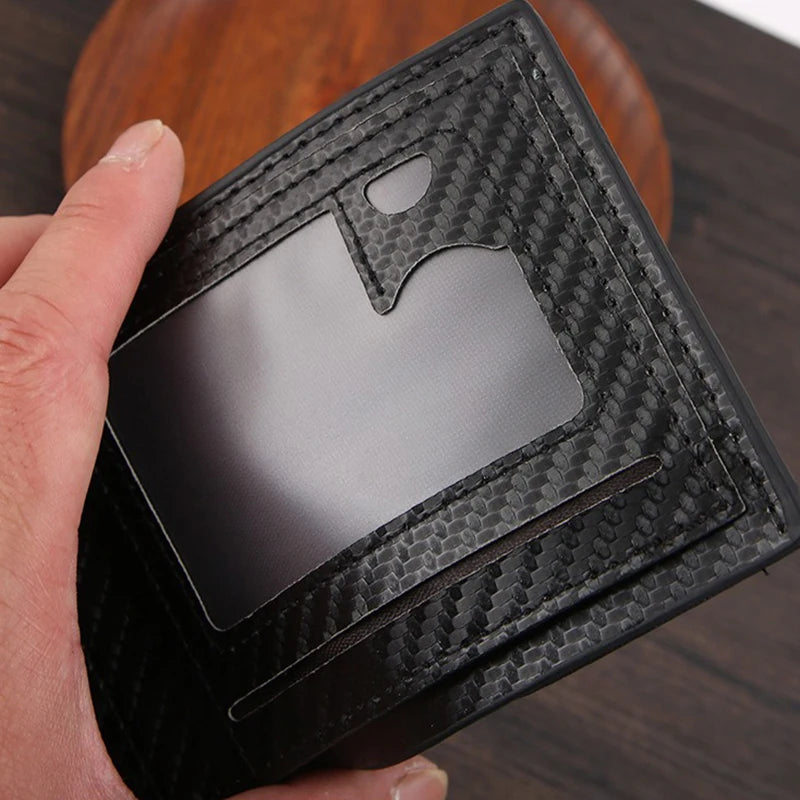 Portefeuille court en fibre de carbone FoxDrop™ pour homme, porte-cartes de crédit, grande capacité, pince à billets, porte-cartes fin à deux volets avec fenêtre pour carte d'identité