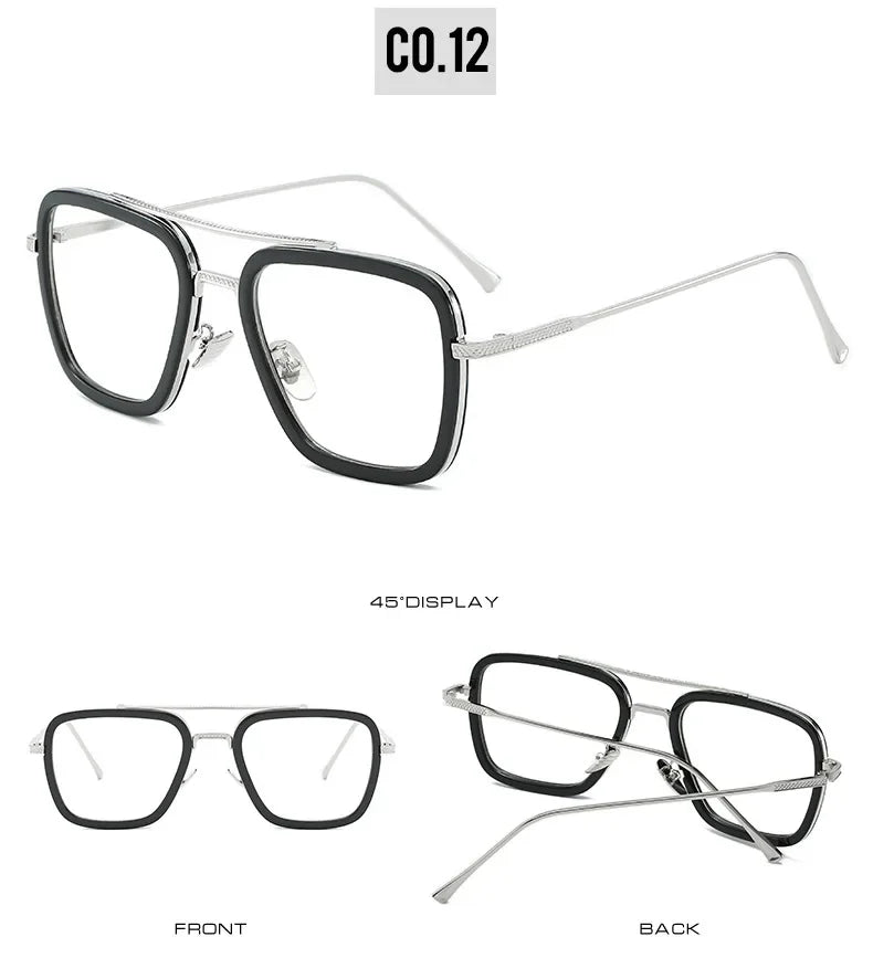FoxDrop™ Gafas de sol Steampunk Tony Stark para hombre y mujer, cuadradas, a la moda, unisex, con montura metálica, modernas gafas de sol