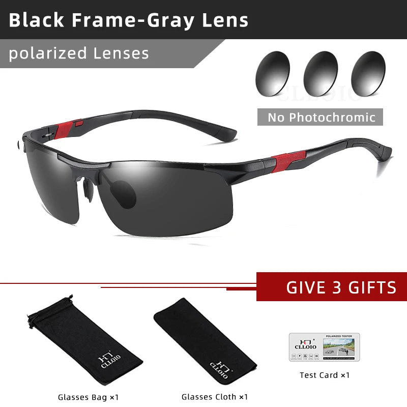 FoxDrop™ CLLOIO Nouvelles lunettes de soleil photochromiques polarisées en aluminium pour hommes Lunettes de conduite polarisées de jour et de nuit Anti-éblouissement Caméléon Oculos de sol