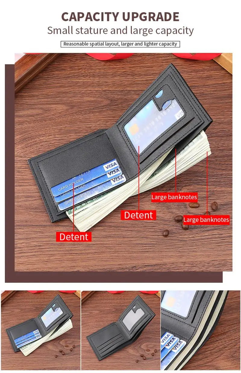 Portefeuille court en cuir givré FoxDrop™ pour homme, multi-emplacements, porte-monnaie et porte-photo, petit portefeuille pour homme, haute qualité, nouveauté 2024