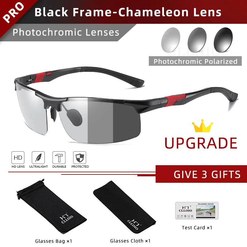 FoxDrop™ CLLOIO Nouvelles lunettes de soleil photochromiques polarisées en aluminium pour hommes Lunettes de conduite polarisées de jour et de nuit Anti-éblouissement Caméléon Oculos de sol